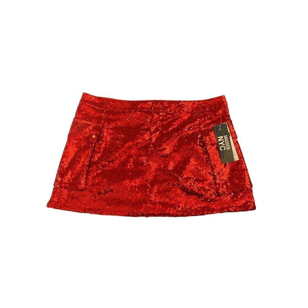 NWT madden NYC red sequin, cargo, mini skirt, size large - Picture 2 of 6
